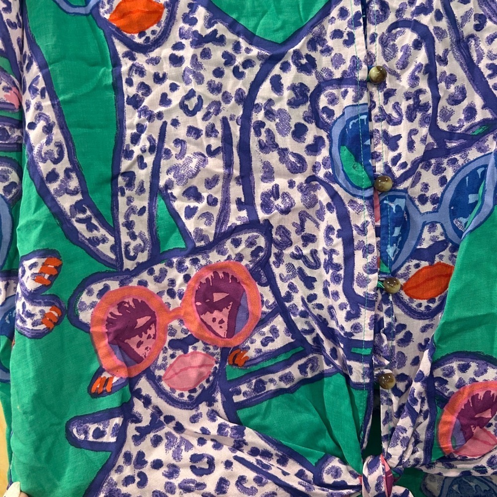 Art of Anthropologie Kendra Dandy Leopard Sunglasses Button Down Tie Top - Picture 5 of 9